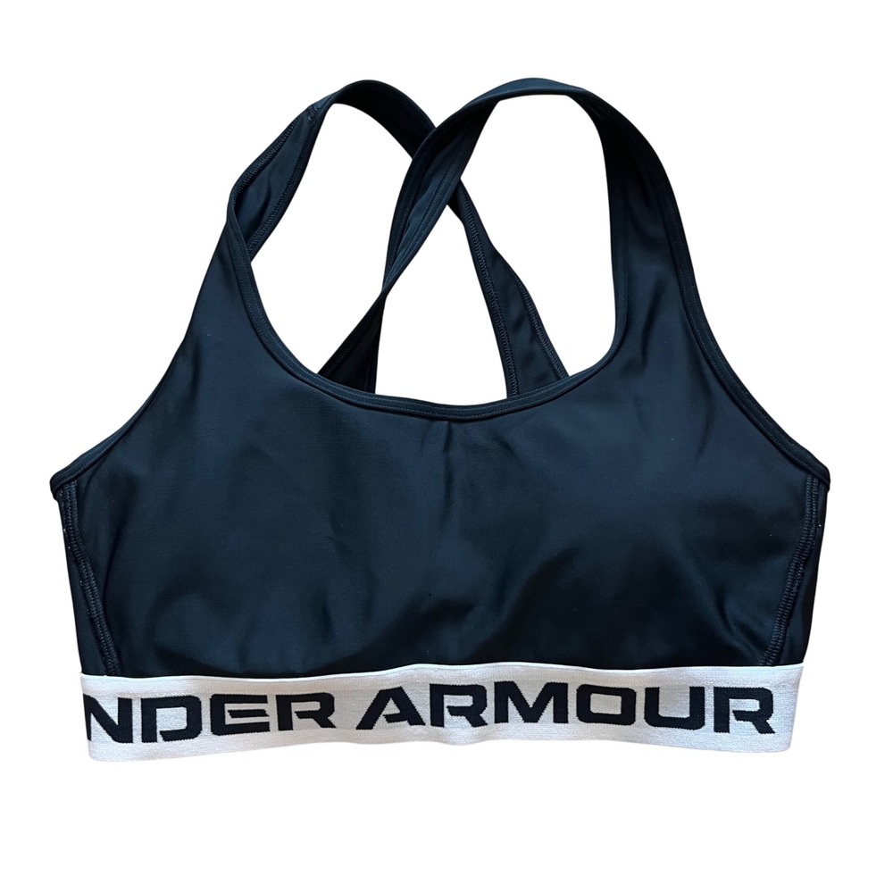 Under Armour Mid Crossback Sports Bra Black White Logo Medium Impact MD‎ M M